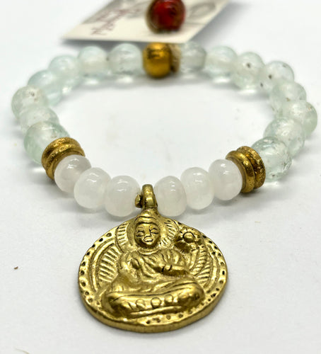 BEAUTIFUL SOUL - BRASS BUDDHA & RECYCLED GLASS - BRACELET - SOLD