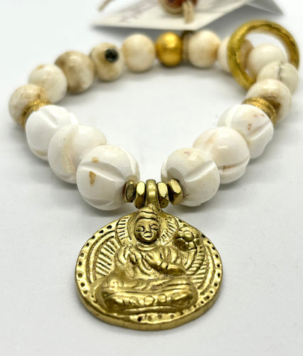 BEAUTIFUL SOUL - BRASS BUDDHA & CARVED PUMPKIN BEADS - BRACELET