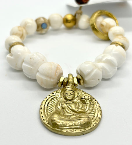 BEAUTIFUL SOUL - VINTAGE BRASS QUAN YIN FOCAL WITH HAND-CARVED CONCH - BRACELET