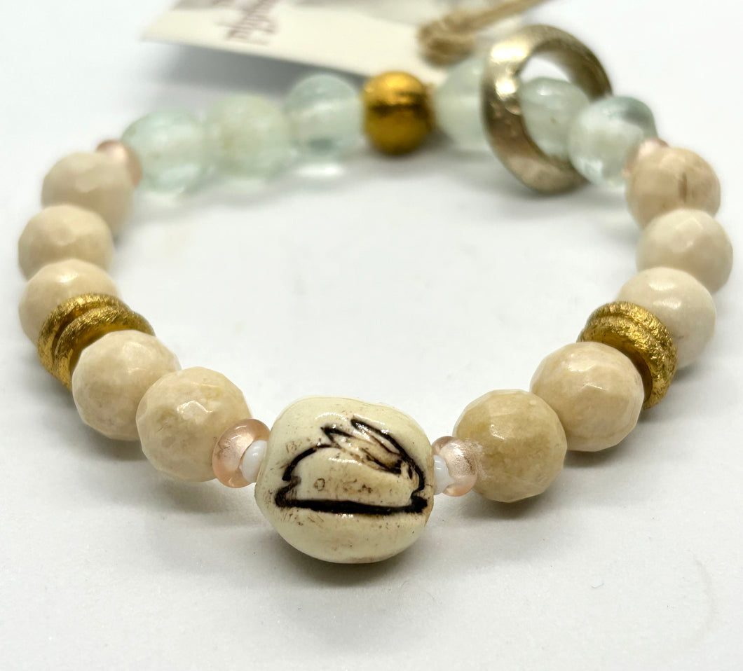 BEAUTIFUL SOUL - HAND-CRAFTED RABBIT BEAD WITH FACETED RIVER ROCK  - BRACELET