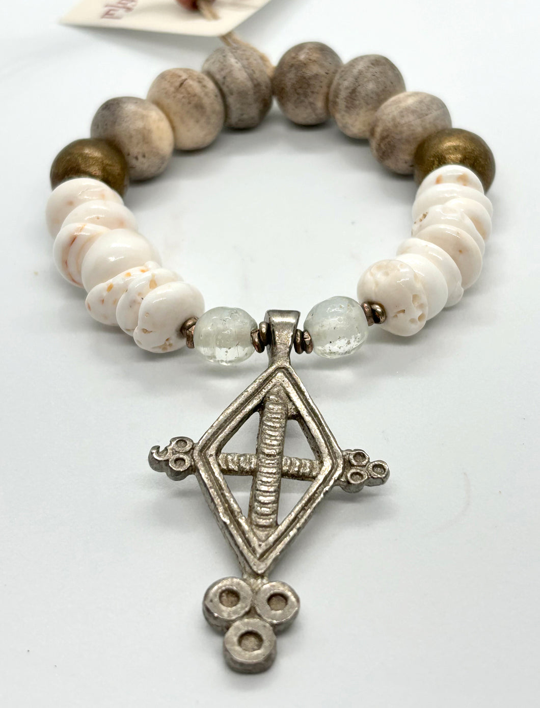 BEAUTIFUL SOUL - VINTAGE COPTIC CROSS WITH PUKA SHELLS  - BRACELET