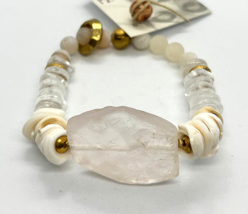 BEAUTIFUL SOUL - HAND-CARVED CRYSTAL WITH PUKA SHELLS - BRACELET