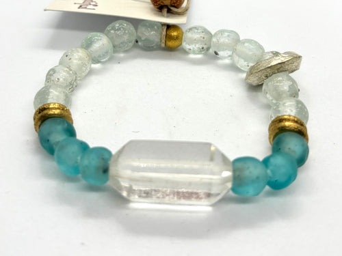 BEAUTIFUL SOUL - DOUBLE-TERMINATED CRYSTAL WITH BLUE AFRICAN GLASS BEADS - BRACELET