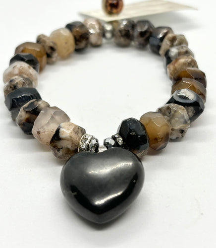 BEAUTIFUL SOUL - HAND-CARVED BLACK ONYX HEART  - BRACELET