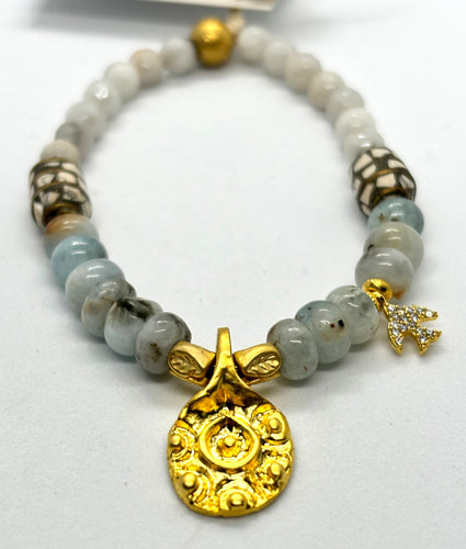 BEAUTIFUL SOUL -  GOLDEN POMEGRANATE CHARM WITH AQUA MARINE - BRACELET