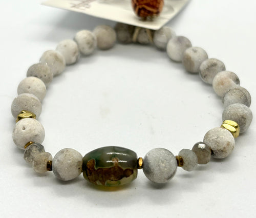 BEAUTIFUL SOUL - QUAN YIN DZI BEAD FOCAL WITH MATTE DRUZY BEADS - BRACELET