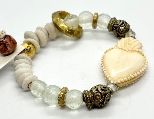 BEAUTIFUL SOUL - VINTAGE SACRED HEART WITH RECYCLED GLASS   - BRACELET
