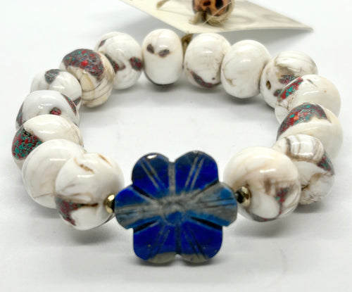 BEAUTIFUL SOUL - HAND-CARVED LAPIS FLOWER - BRACELET