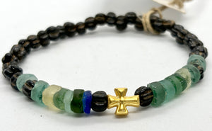 simply beautiful - Vermeil Cross with Ancient Roman Glass - MENS BRACELET