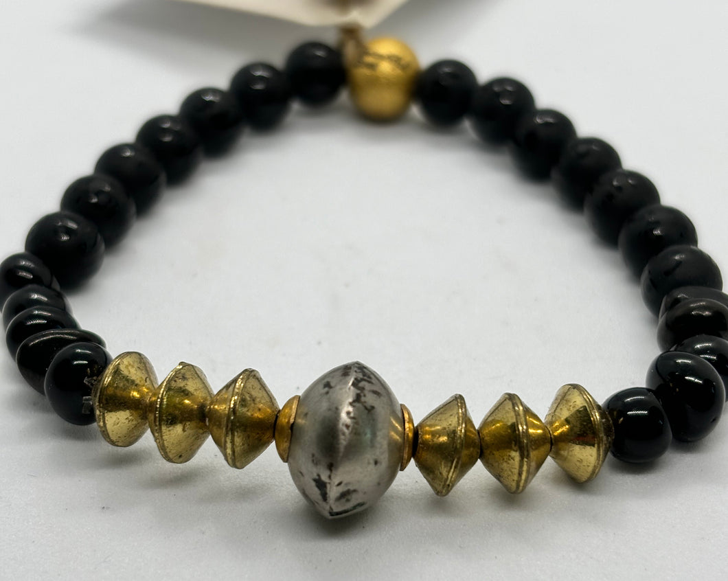 simply beautiful - Etched Mantra Bead with Shungite - MENS BRACELET