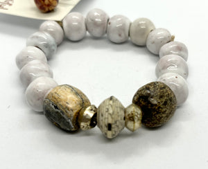 BEAUTIFUL SOUL - AFRICAN HAND-MADE "PAPER" BEAD WITH WHITE CLAY BEADS - BRACELET