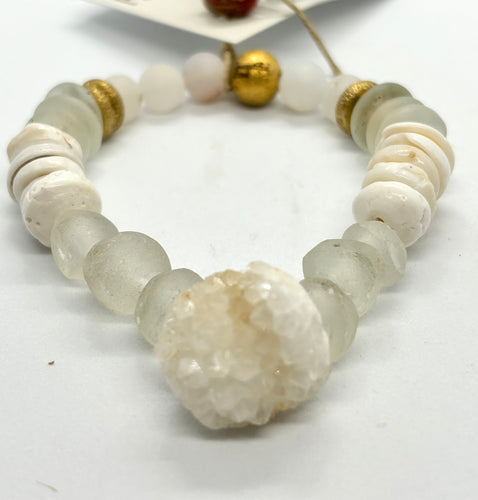 BEAUTIFUL SOUL - CRYSTAL FOCAL WITH RECYCLED GLASS BEADS - BRACELET - SOLD