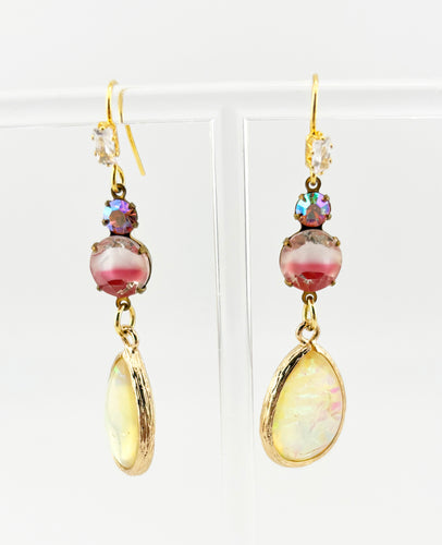 BEAUTIFUL SOUL - 18K PLATED GOLD WITH VINTAGE OPALITE CRYSTAL & PINK HORIZON CRYSTAL - EARRINGS - SOLD