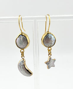 BEAUTIFUL SOUL - HAND-MADE PEARL STAR MOON - EARRINGS