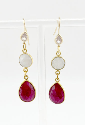 BEAUTIFUL SOUL - CRYSTAL, MOONSTONE AND RUBY - EARRINGS