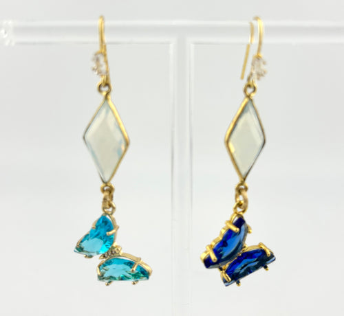 BEAUTIFUL SOUL - BLUE CRYSTAL BUTTERFLIES WITH 18K GOLD - EARRINGS