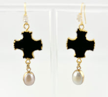 BEAUTIFUL SOUL - MATTE ONYX CROSS WITH PEARL - EARRINGS
