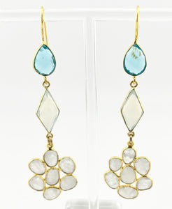 BEAUTIFUL SOUL - MOONSTONE FLOWERS & AQUA QUARTZ WITH 18K GOLD - EARRINGS (Copy)