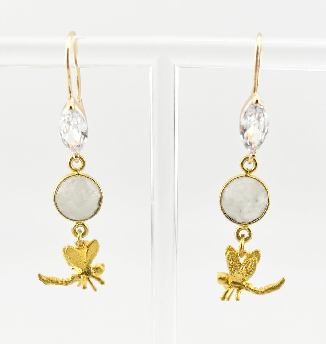 BEAUTIFUL SOUL - 18K GOLD DRAGONFLY WITH MOONSTONE - EARRINGS