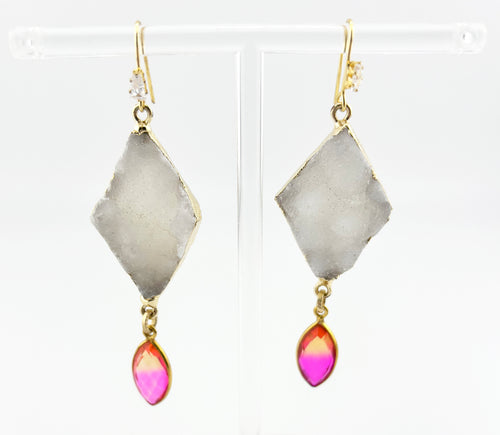 BEAUTIFUL SOUL - DRUZY WITH 18K GOLD & PINK CRYSTAL - EARRINGS