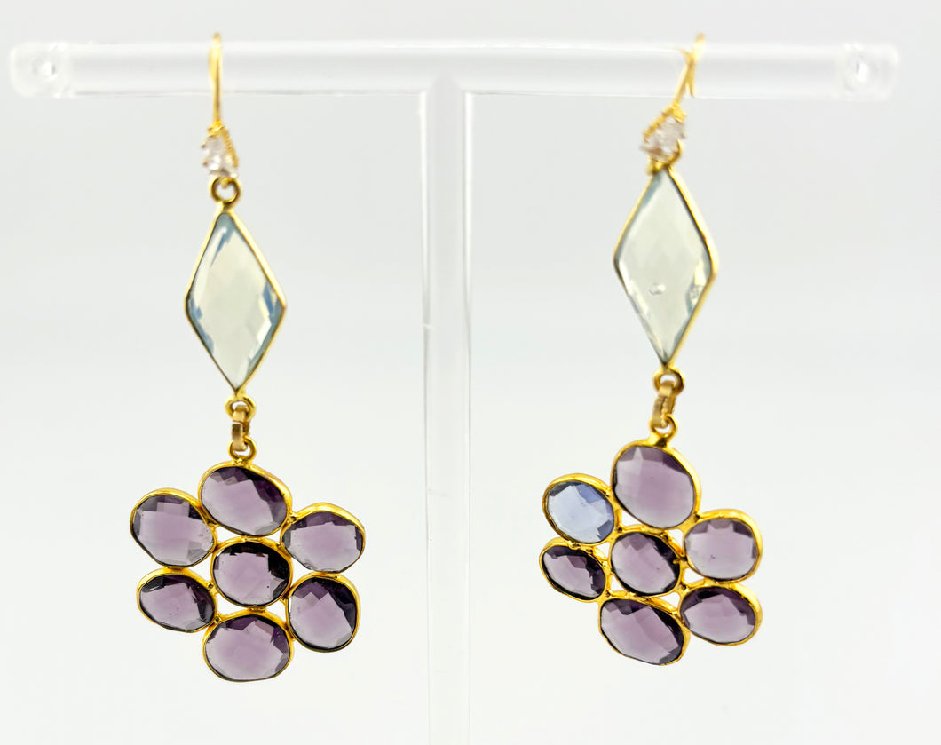 BEAUTIFUL SOUL - AMETHYST FLOWER SET IN 18K GOLD - EARRINGS