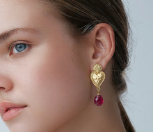 BEAUTIFUL SOUL - GOLD SACRED HEART WITH RUBY DROP - EARRINGS
