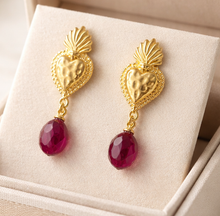 BEAUTIFUL SOUL - GOLD SACRED HEART WITH RUBY DROP - EARRINGS
