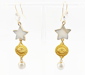 BEAUTIFUL SOUL - 18K GOLD EVIL EYE WITH PEARL DROP - EARRINGS