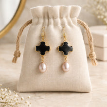 BEAUTIFUL SOUL - MATTE ONYX CROSS WITH PEARL - EARRINGS