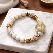 BEAUTIFUL SOUL - VINTAGE HAND-CARVED WOOD BUDDHA HEAD WITH CONCH BEADS - BRACELET