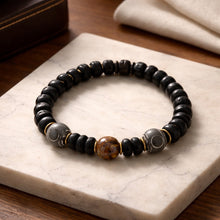 BEAUTIFUL SOUL - VINTAGE MATTE BLACK CLAY BEADS W/TIGER'S EYE  - BRACELET