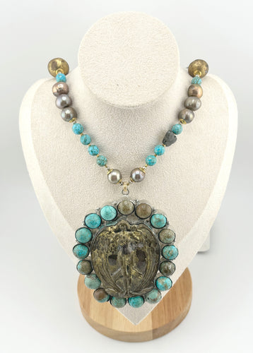 BEAUTIFUL SOUL - VINTAGE ANGEL WITH TURQUOISE - LONG NECKLACE