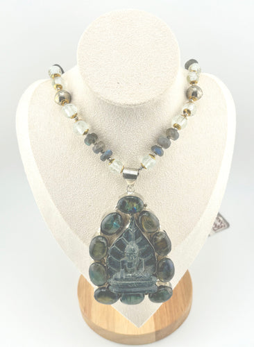 BEAUTIFUL SOUL - HAND-CARVED BUDDHA AAA LABRADORITE - LONG NECKLACE - SOLD