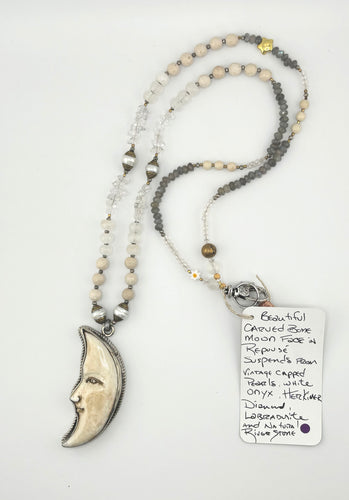 BEAUTIFUL SOUL - HAND-CARVED BONE MOON - LONG NECKLACE - SOLD