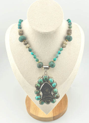 BEAUTIFUL SOUL - MEDITATING VINTAGE BRASS & TURQUOISE BUDDHA - LONG NECKLACE - SOLD