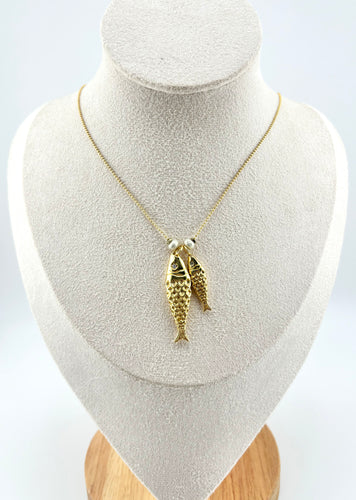 simply beautiful - 2 GOLD FISH WITH SMALL PEARLS - LONG NECKLACE