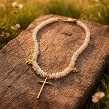 BEAUTIFUL SOUL - ARTISAN CROSS W/PETITE KEISHI PEARLS - SHORT NECKLACE