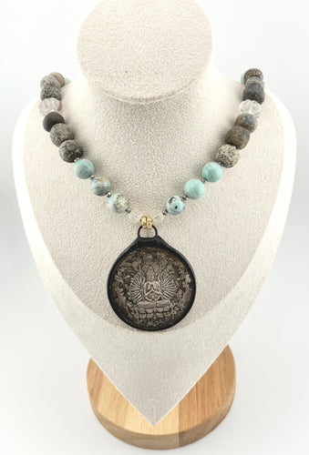 BEAUTIFUL SOUL - SOLDERED BUDDHA COIN & DRAGON SKIN AGATE - SHORT NECKLACE - SOLD