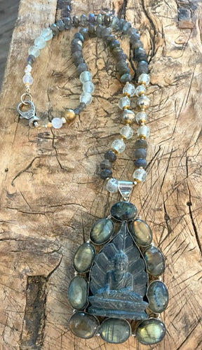 Beautiful Soul - Hand-Carved Buddha with AAA Labradorite - Necklace