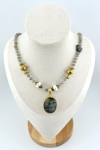 BEAUTIFUL SOUL - HAND-CARVED BUDDHA WITH LABRADORITE - SHORT NECKLACE - SOLD