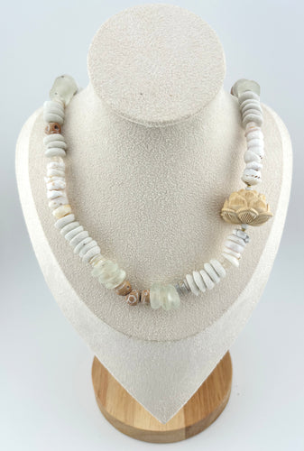 BEAUTIFUL SOUL - HAND-CARVED LOTUS & PUKA SHELL - SHORT NECKLACE