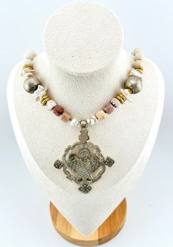 BEAUTIFUL SOUL - ANGEL COPTIC CROSS WITH OPAL - SHORT NECKLACE