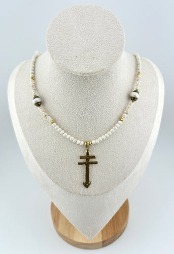 BEAUTIFUL SOUL - ARTISAN DRAGONFLY CROSS & KEISHI PEARL - SHORT NECKLACE