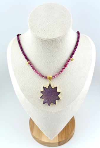 BEAUTIFUL SOUL - DRUZY SUNBURST & RUBY - SHORT NECKLACE
