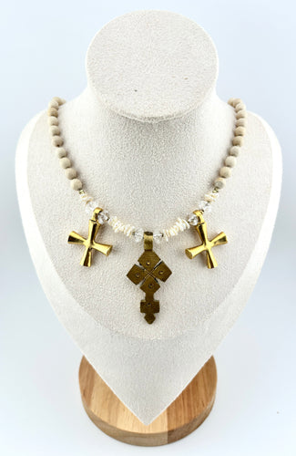 BEAUTIFUL SOUL - GOLDEN BRASS CROSSES - SHORT NECKLACE - SOLD