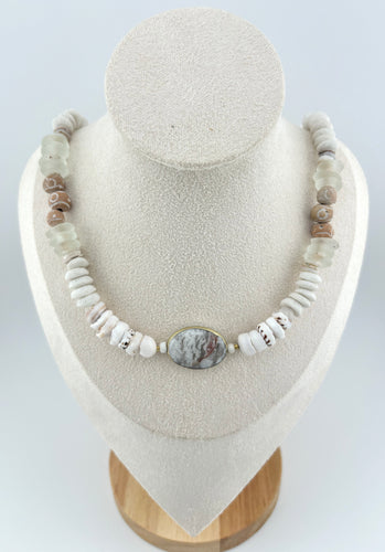 BEAUTIFUL SOUL - GOLD EDGE CLOUD JASPER & PUKA SHELLS - SHORT NECKLACE