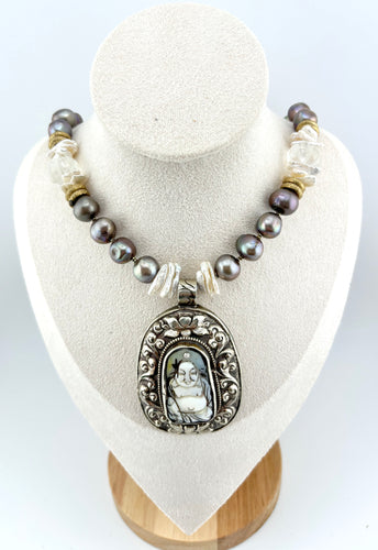 BEAUTIFUL SOUL - MOTHER OF PEARL HAPPY BUDDHA- SHORT NECKLACE