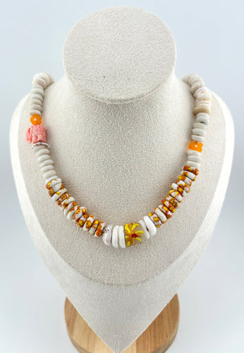 BEAUTIFUL SOUL - HAND-MADE AFRICAN ASHANTI GLASS & PUKA SHELL - SHORT NECKLACE - SOLD