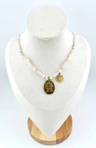 BEAUTIFUL SOUL - VINTAGE TIKI HUT WITH VERMEIL SUN - SHORT NECKLACE