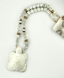 BEAUTIFUL SOUL - POST STONE AGE WHITE JADE TURTLE - LONG NECKLACE